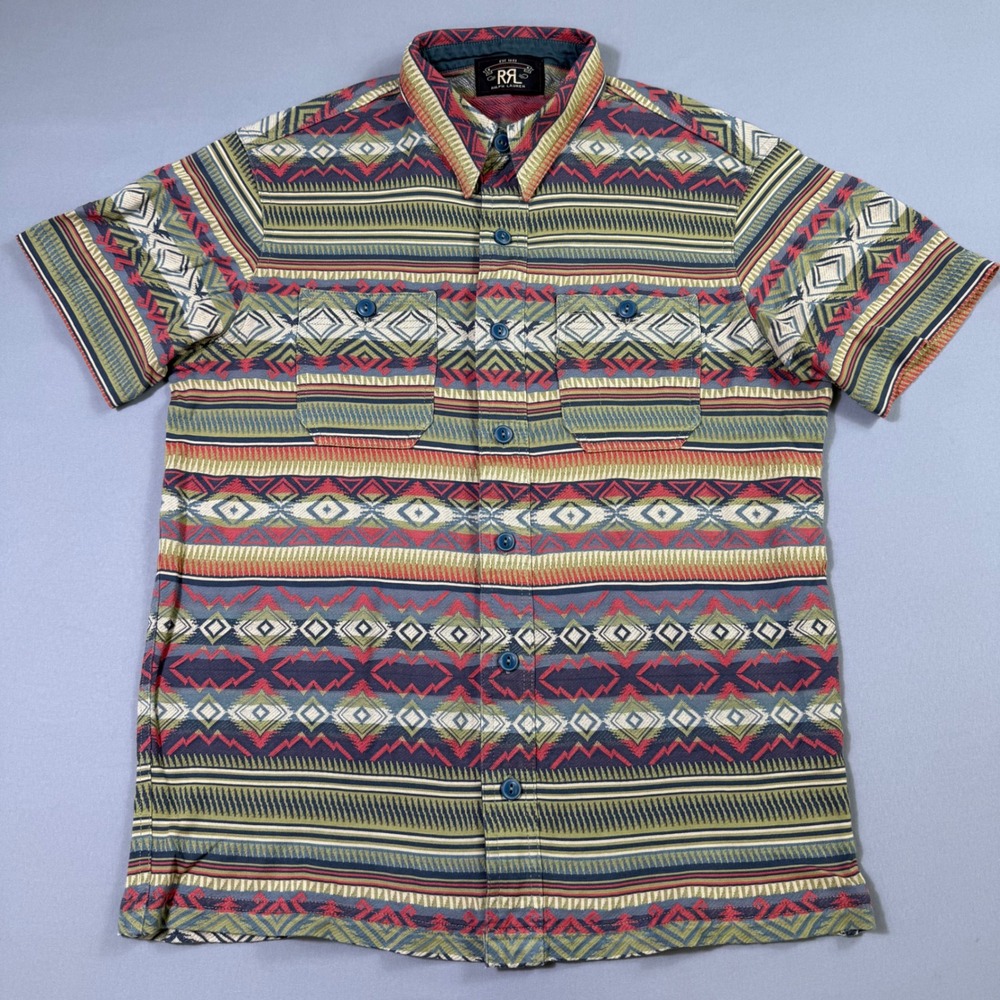 RRL Ralph Lauren Shirt Mens S Southwestern Jacquard Short Sleeve Western Aztec